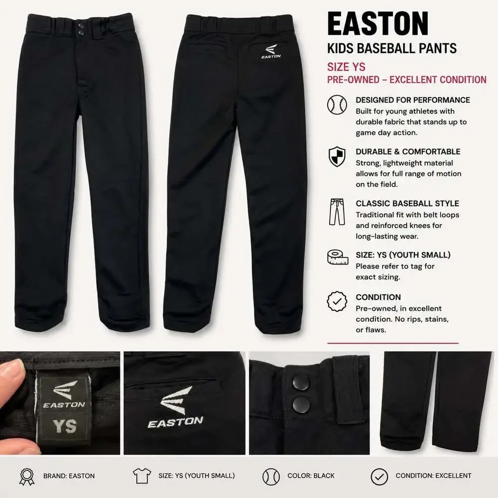 Easton Youth Baseball Pants, Black, Size Small